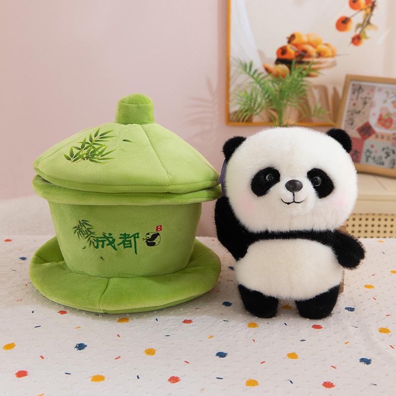 

Новая креативная чайная чашка, плюшевая игрушка панда, милая имитированная кукла панда, сувенирный подарок из Чэнду Teacup height 25cm Panda height 19cm