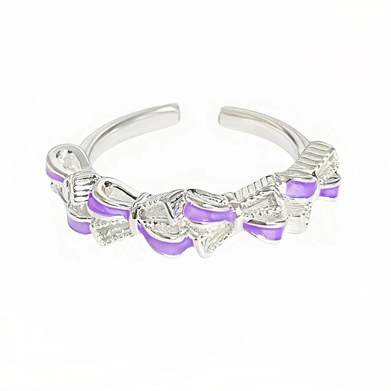 Nine Purple Fire Enamel Oil Dripping Butterfly Row Diamond Opening Ring Super Immortal Light Luxury Advanced Sense Explosive Personality Ring Female