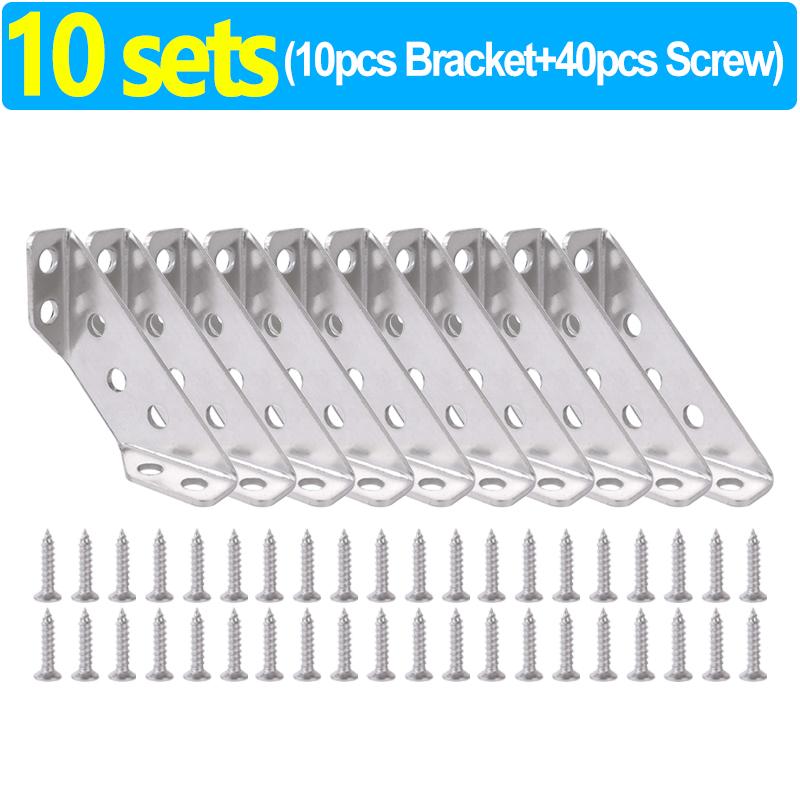 Universal Furniture Corner Connector Stainless Steel Corner Brace with Screws Cabinet Support Fixing Frame Angle Shelf Brackets
