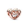 Plated Rose Gold Sparkling Pink Air Balloon & Levelled Heart Charm Bead Fit Original Sier Bracelet DIY Jewelry