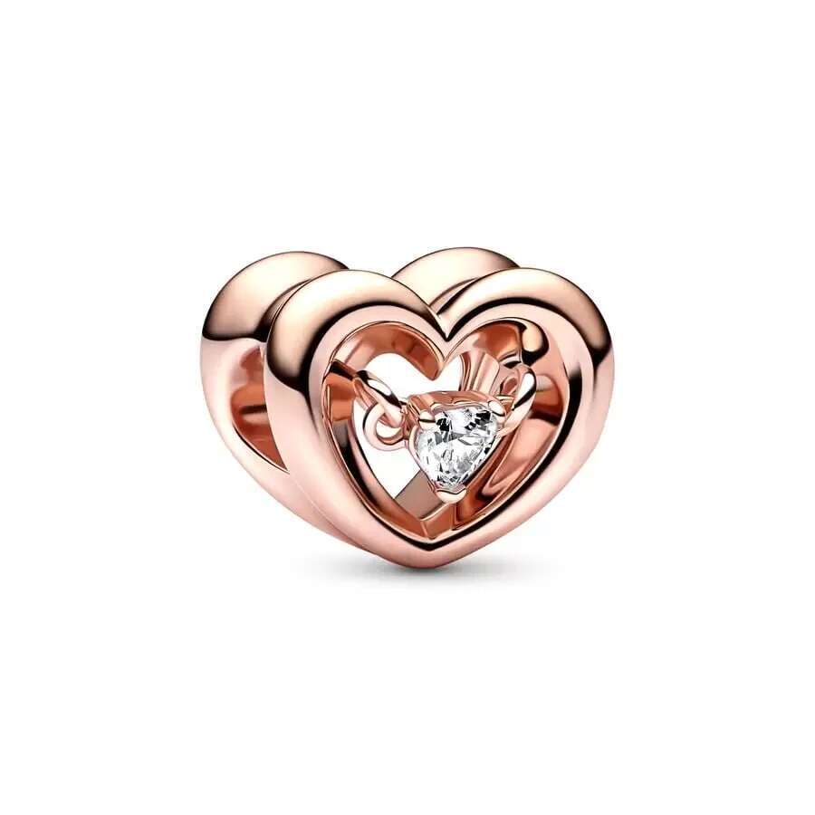 Plated Rose Gold Sparkling Pink Air Balloon & Levelled Heart Charm Bead Fit Original Sier Bracelet DIY Jewelry