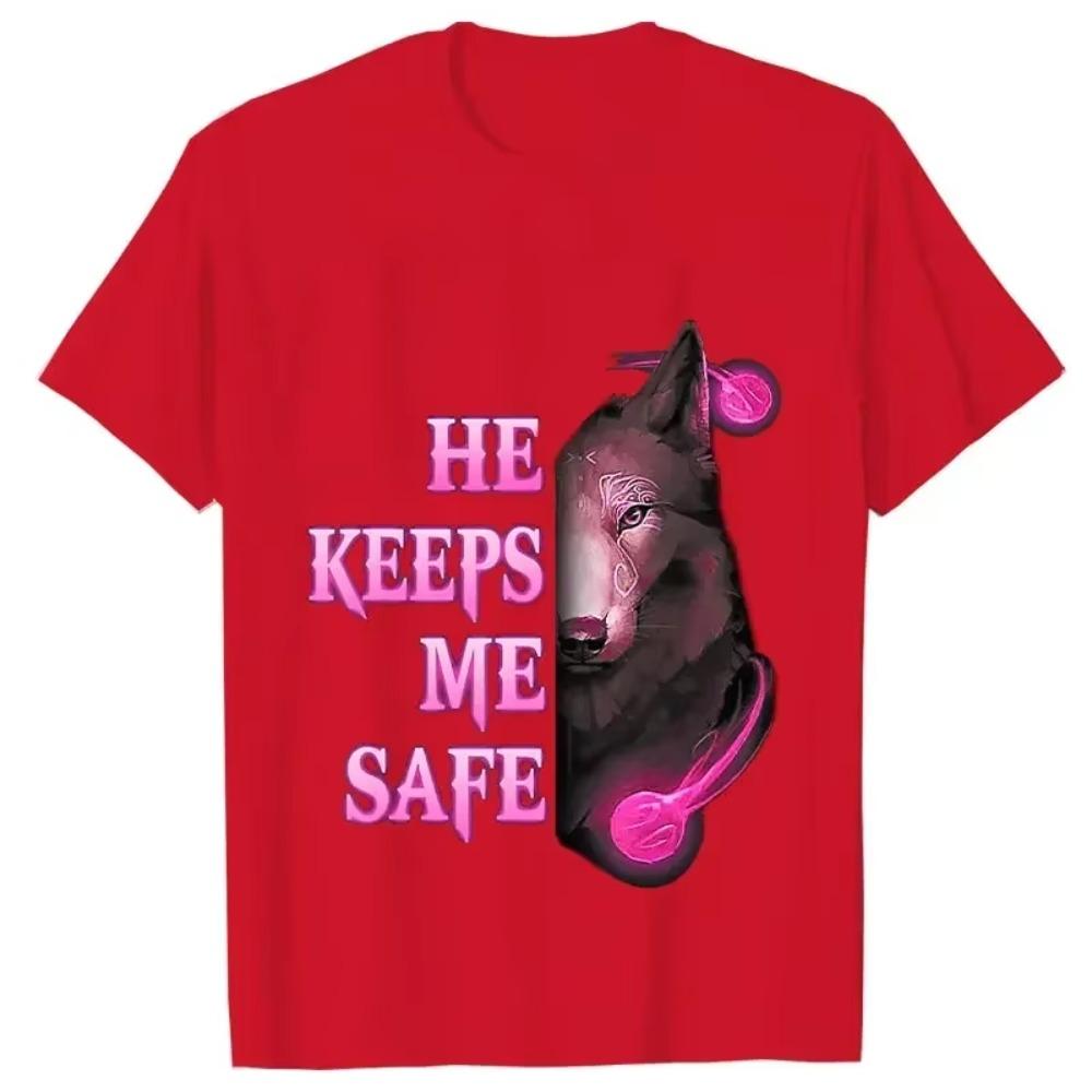 She Keeps Me Strong He Keeps Me Safe Couple Matching T Shirt Wolf Couple T Shirt Casual Black LOVER Shirt Tops Valentine Shirts
