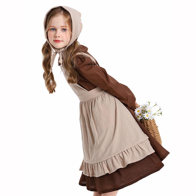 Costum Fată Pelerin Costume Fată de la Satul Fermei Rochie Prerie Pionier Adolescenți