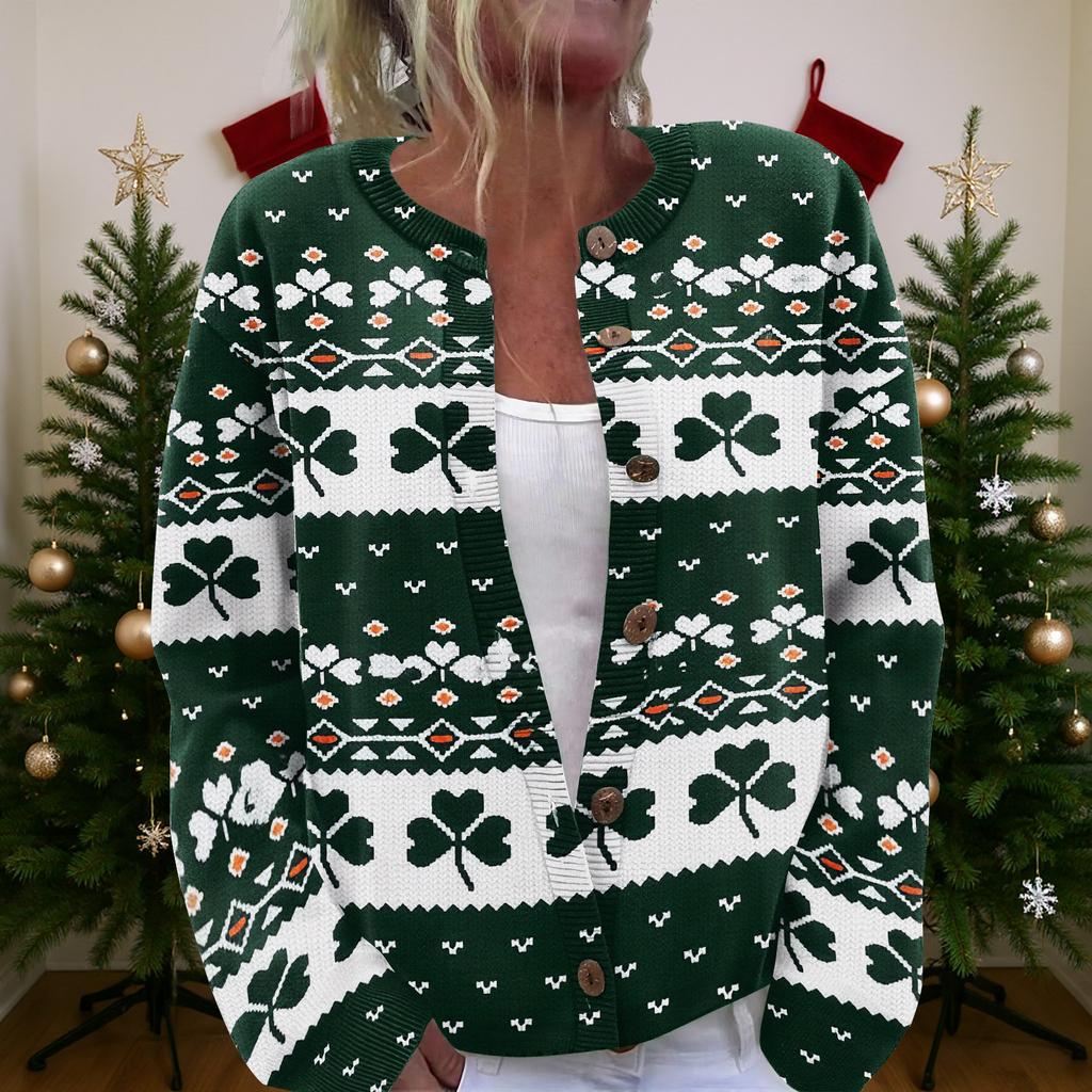 Damski St. Sweter na Dzień Świętego Patryka Uroczy Zabawny Sweter na Dzień Świętego Patryka Wiosna Długi Rękaw Dzianinowy Sweter