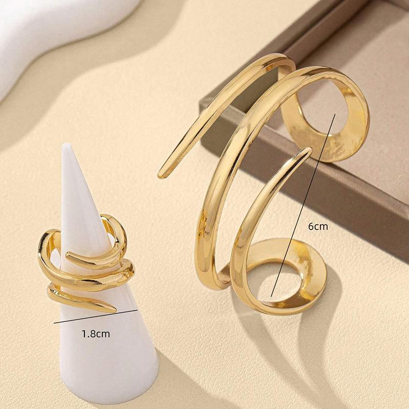 Breitflächige Linien hohler Öffnungsring Armband übertriebene Atmosphäre Armband leichter Luxus kalter Wind Schmuckset Frauen