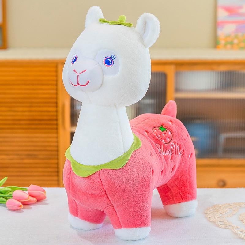 Adorable Pink And Green Fruit Alpaca Plush Toy With Soft Short Plush Material
