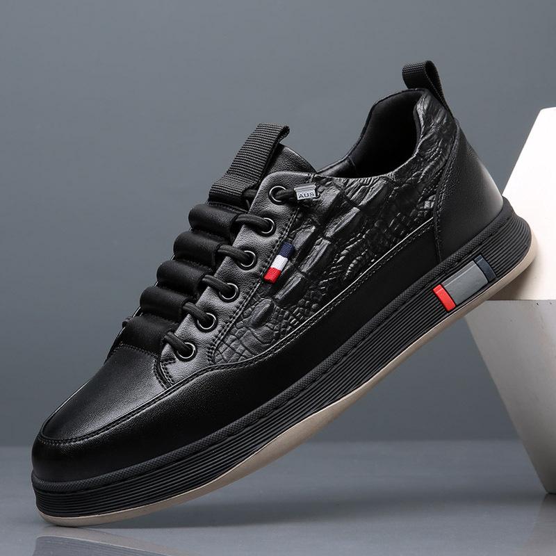 Cowhide Little White Shoes Men's Spring Breathable Men's Shoes Genuine Leather New Trendy Versatile Platform Casual Board Shoes Men