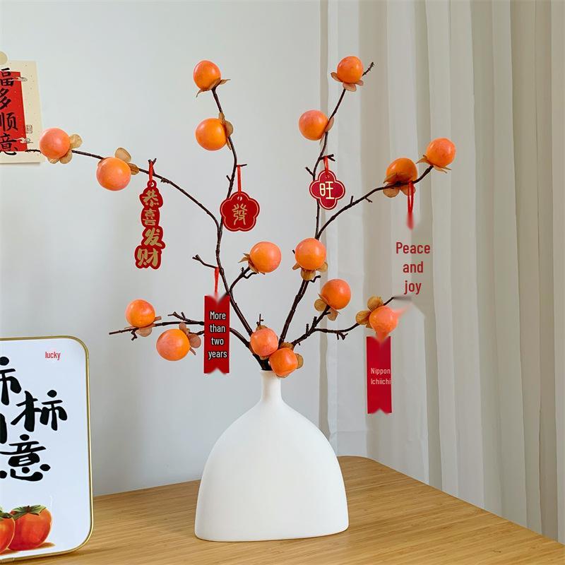 Artificial Red Persimmon Bouquet Ornament for Living Room Decor