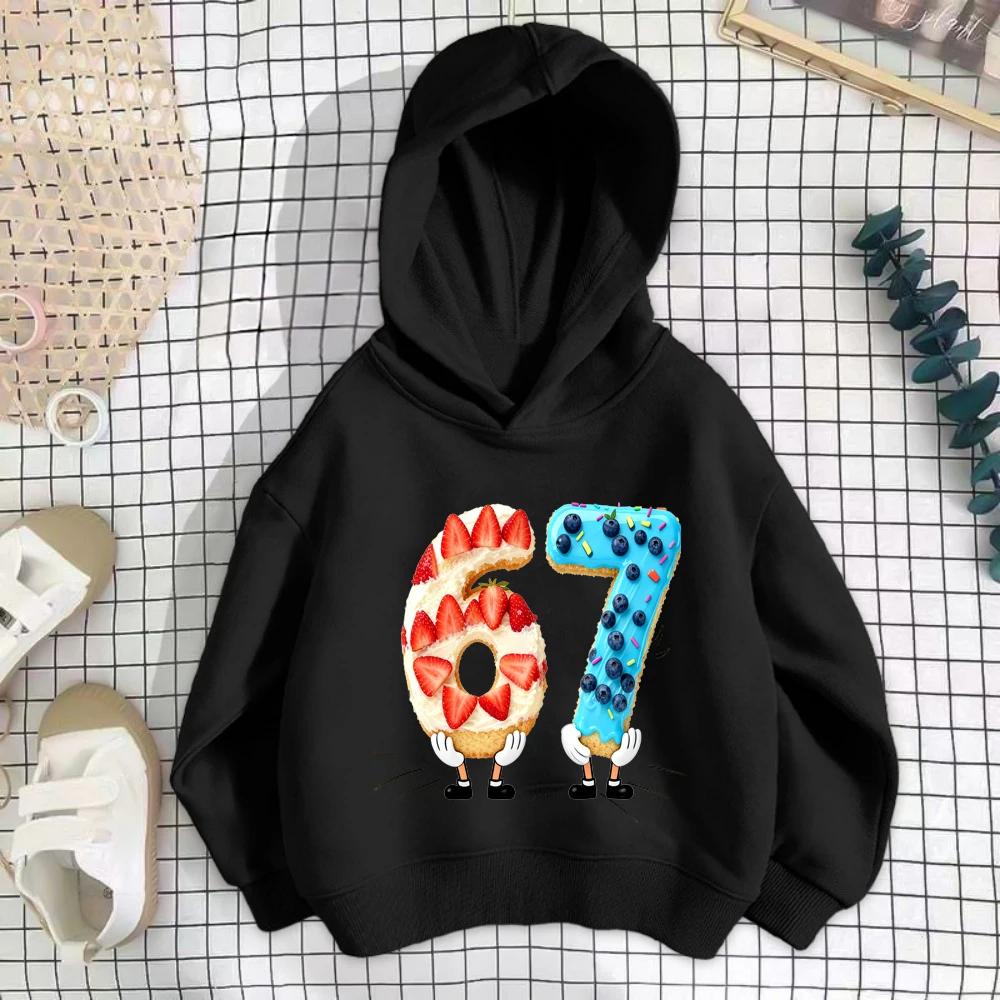 Christmas Y2K Candy Kids Hoodie, 67 Number Snowflake, Casual Sports Breathable Kangaroo Pocket