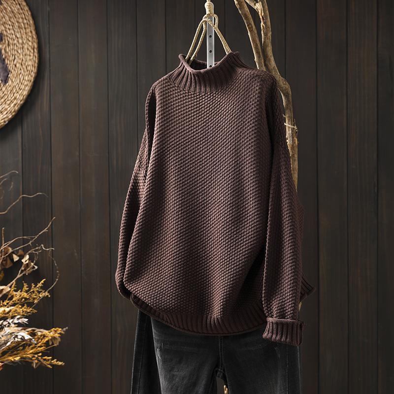 Damski Oversize Luźny Sweter z Dzianiny z Golfem Zimowy Casualowy Pulower z Haftem 3D