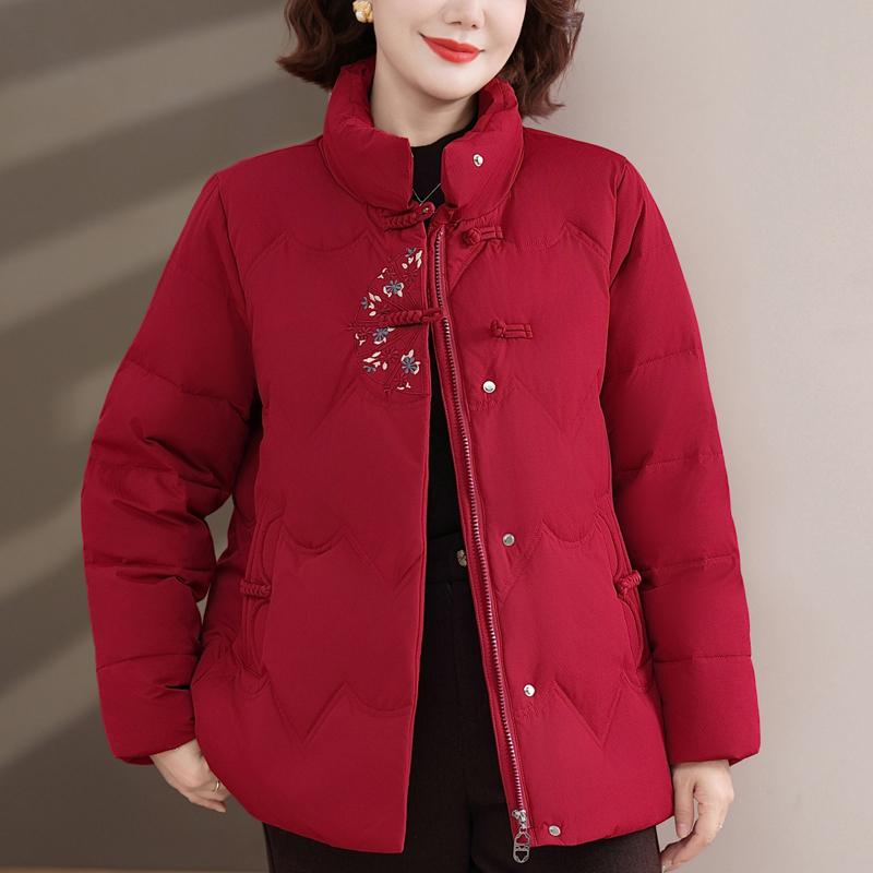 Plus Size Middle Age Women's Winter Down Jackets Thick Warm Embroidery Down Coats Woman Outerwears