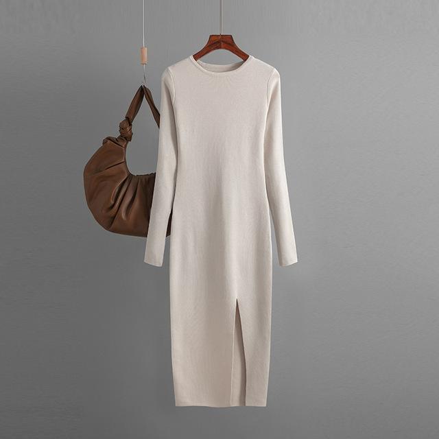 Elegant Dress Autumn Winter New Slim Fit Knitted Dress for Women Inner Wear and Outer Wear Long Sleeve Tight Hip Sweater Dress