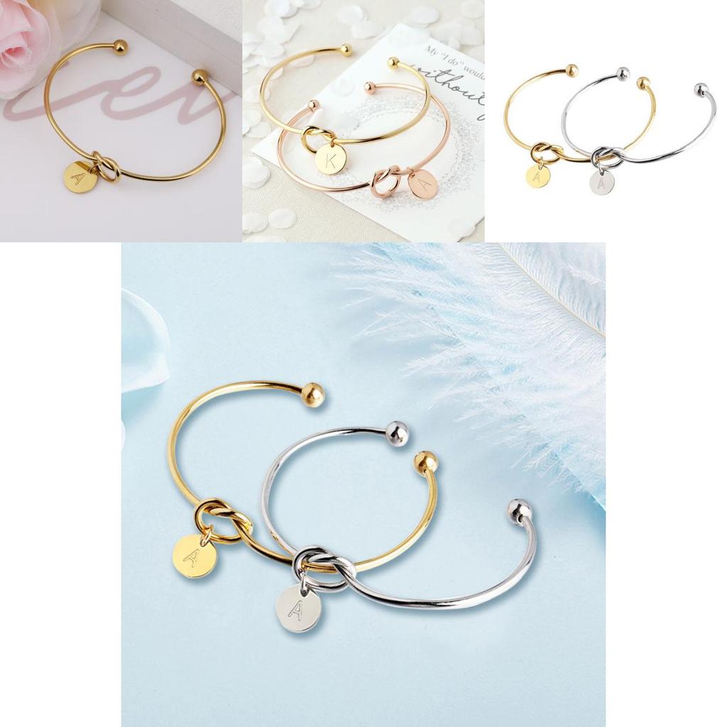 Personalized Monogram Knot Bracelet Elegant Fashion Statement Jewelry Gift For Bridesmaids In Rose Gold And Silver