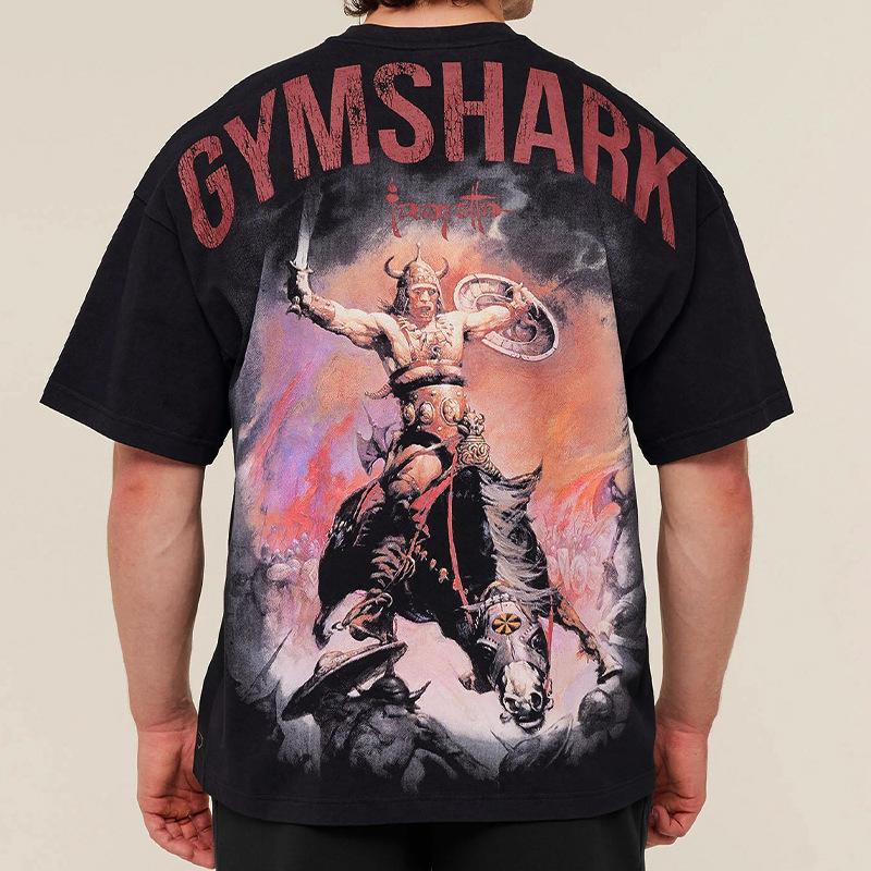 Amerikanisches Haifischmuster Herren Übergröße Kurzarm Locker sitzendes T-Shirt