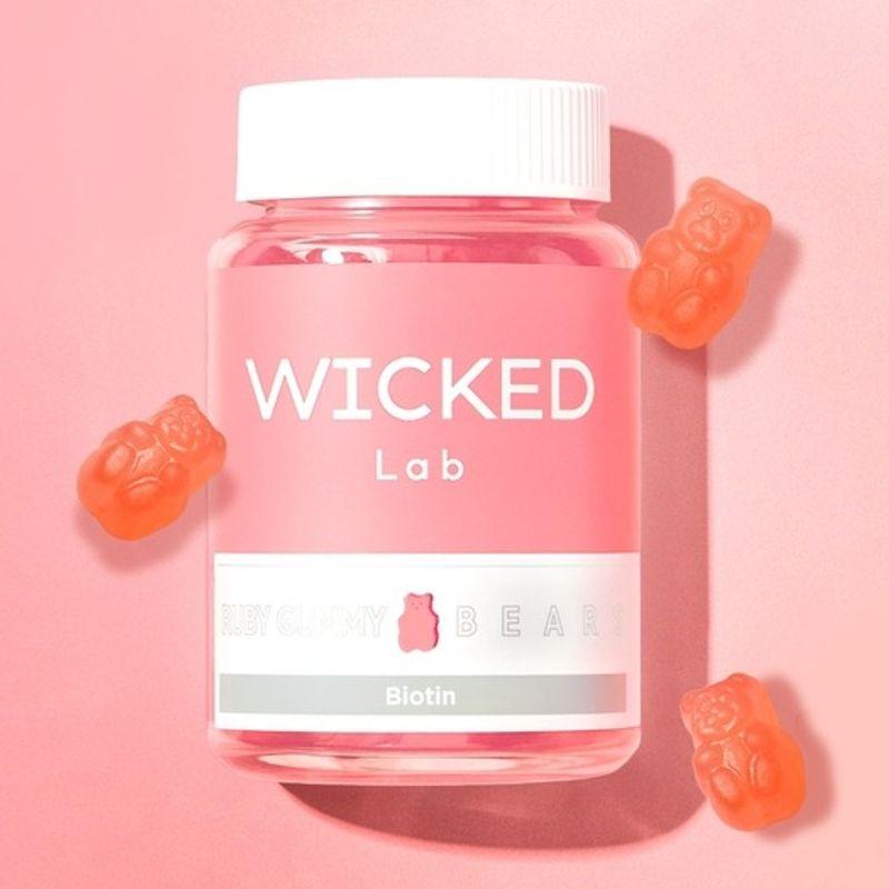 Wicked Lab Pink Gummy Bears, 1 bottle, High-Concentration Biotin Multivitamin, Plant-Based Vegan Jelly (40 gummies)