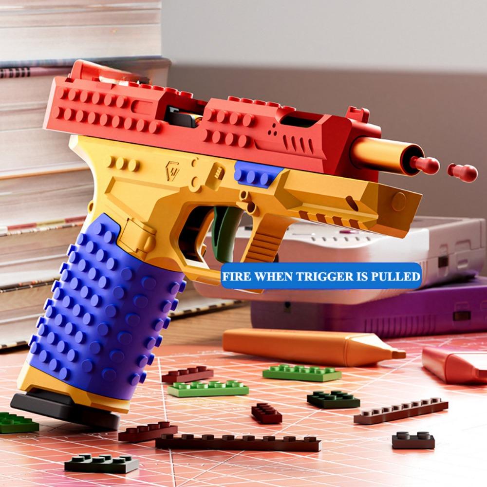 Continuous Firing Building Block Toy Gun Shell Throwing Airsoft Blowback Empty Hanging Pistol Outdoor Cs Weapon For Boys Adult