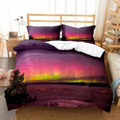 Copripiumino King Queen Aurora Boreale Set Letto Paesaggio Naturale Copripiumino Scenari di Cielo Colorati Copripiumino Poliestere