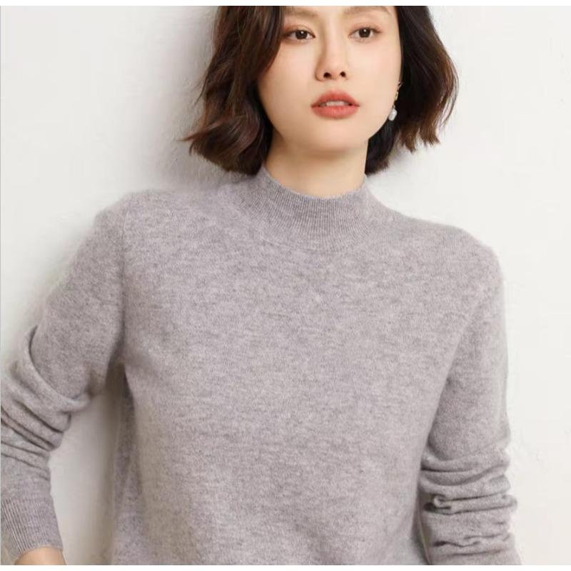 VEZFAA Damenmode, lässig, Herbst/Winter, einfarbig, mit langem Ärmel, halber Rollkragenpullover