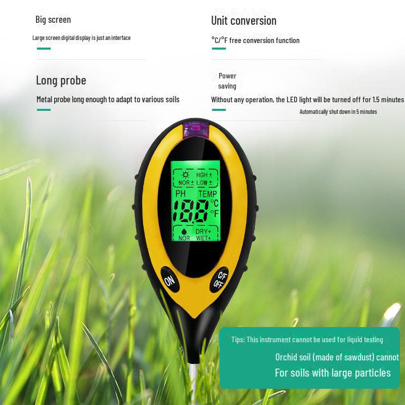 4-in-1 Electronic Soil Tester: PH, Light, Temperature & Humidity Meter