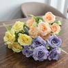 Single Stem Artificial Flower Rose For Indoor Decoration Silk Fabric Artificial Flowers For Room Decoration Small Bunch Of Plastic Flower Bouquets.