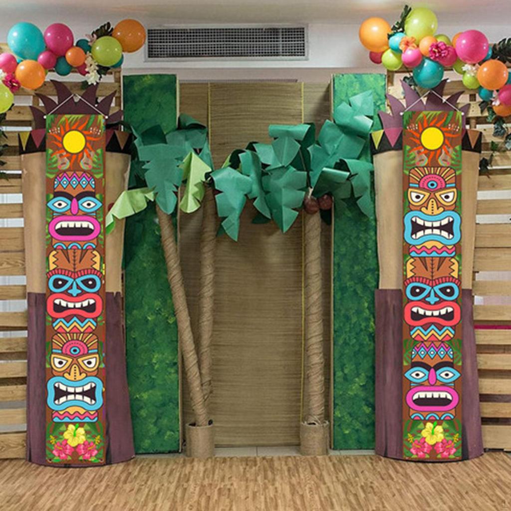 2x Door Banners, Hawaiian Hanging Selfie Scene Create Porch Sign for Party Birthday Jungle