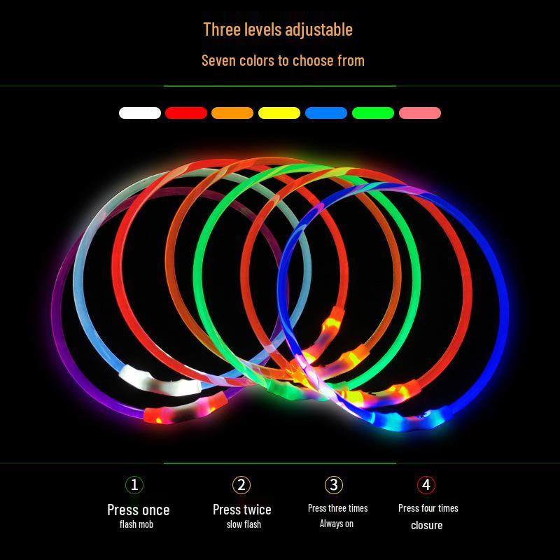USB Rechargeable LED Dog Collar - Adjustable Light-Up Neck Ring for Large, Medium, and Small Dogs