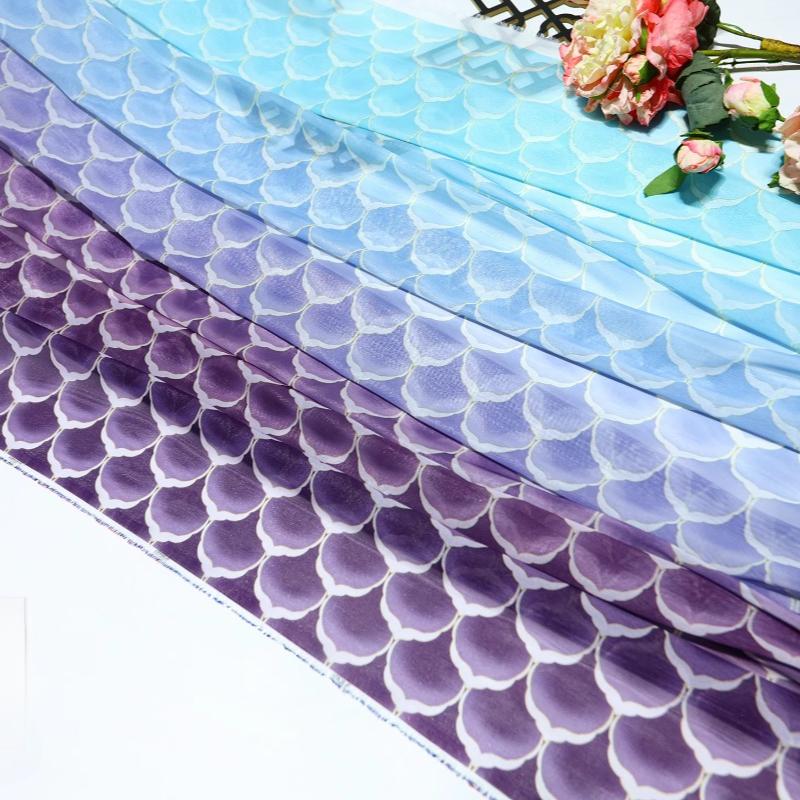 

150X100Cm Fish Scale Pattern Chiffon Embroidery Printed Fabric Diy Hanfu Shirts Doll Cloth Sewing Craft Organza Tulle Fabric 100x150cm
