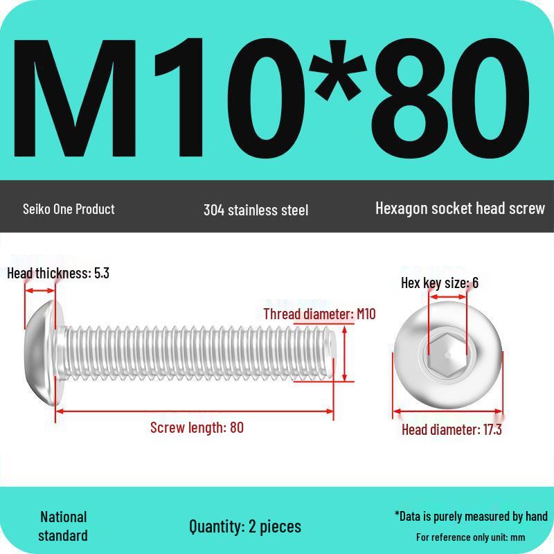304 Stainless Steel Pan, Half, and Round Head Hexagon Screws (M2-M12)
