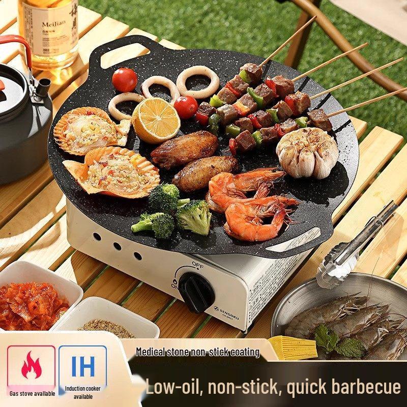 ZISIZ Cast Iron Griddle Plate for BBQ & Teppanyaki