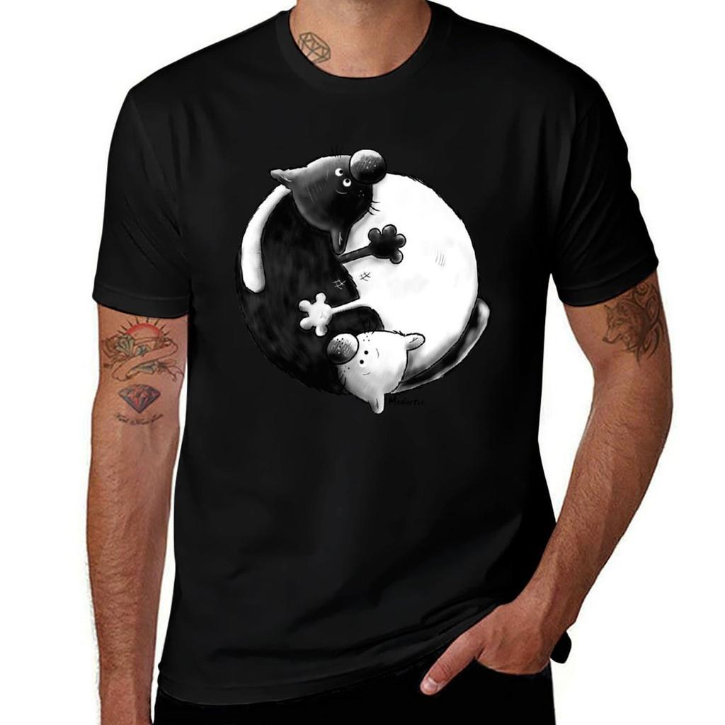 Yin And Yang Cats Tshirt Christmas Casual Short Sleeve Top