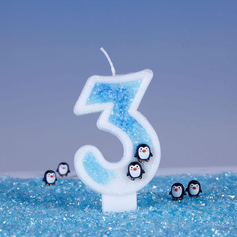 Cute Penguin Birthday Candles 3D Antarctic Glacier 0-9 Number Nice Party Wedding Cakes Decorations