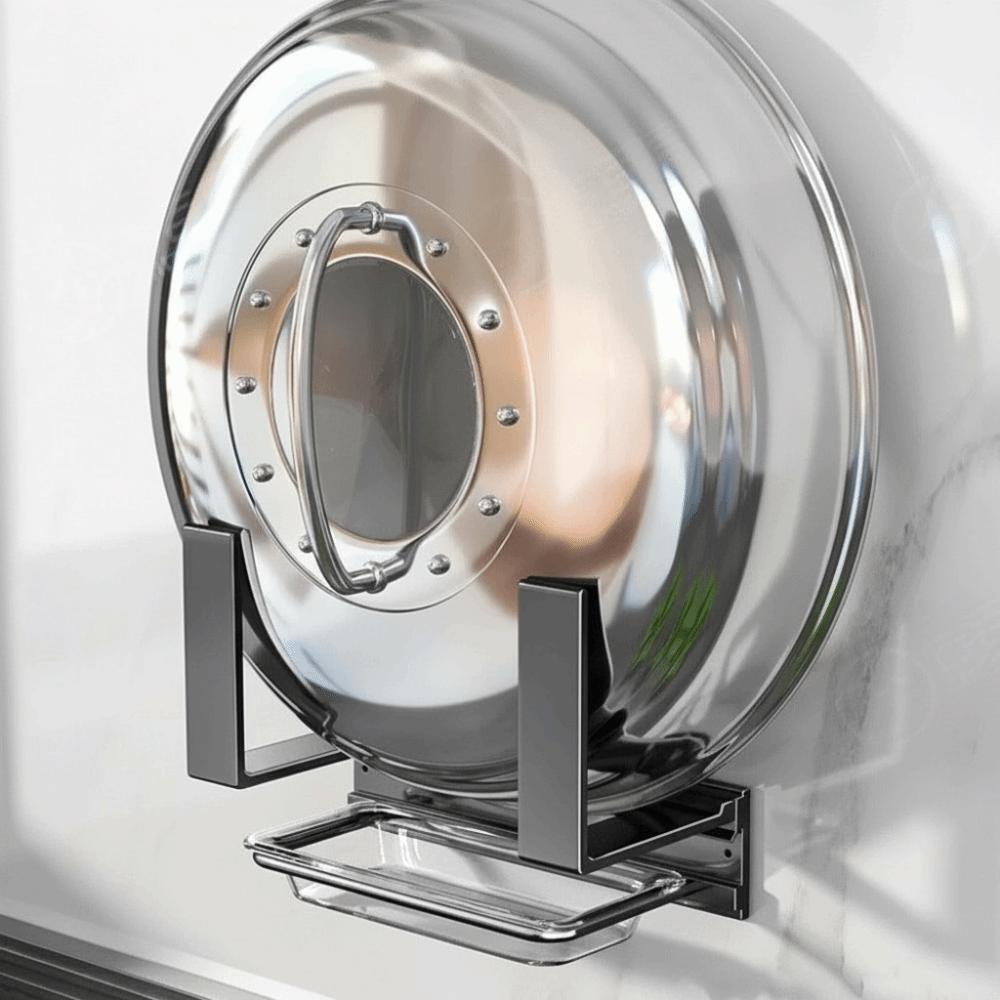 Wall Mounted Pot Lid Rack No-Drill Pot Cover Organizer Kitchen Storage Rack  Utensil Storage чёрный