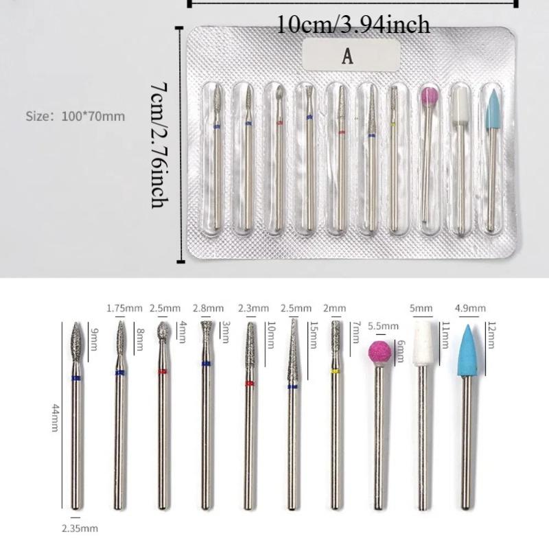 10Pcs Russian Style Nail Art Drill Bit Kits Cuticle Nail Grinding Bits  for Manicure Machine