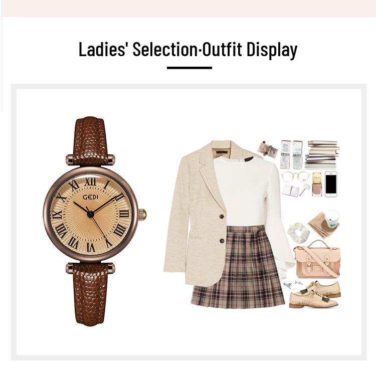 Gedi Retro Women's Waterproof Quartz Watch - Small Dial, Leather Strap, Ideal for Students