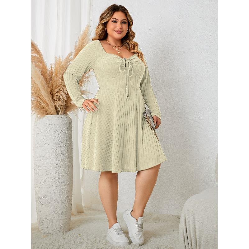 New PLUS SIZE Women's Dress Square Collar Dress Long Sleeved Short Skirt for Women