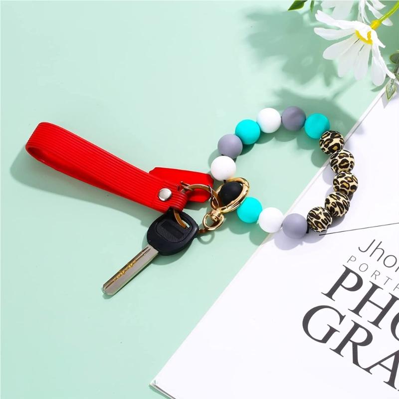 84PCS Silicone Beads Making Kits Keychain Accessories Bead with Elastic Rope Beaded Tassels Bead DIY Keychains Materials