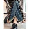 Women's High Waist Slimming Velvet Tassel Flare Jeans with Split Hem - 2025 Autumn/Winter Collection