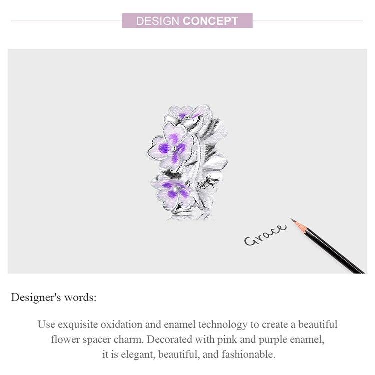 WOSTU 925 Sterling Silver Purple Flower Spacer Charm Bead Pendant Fit Original Bracelet Necklace For Women Jewelry