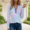 Women S Plus Size Front Zip Round Neck Long Sleeve Colorful Printed T Shirt