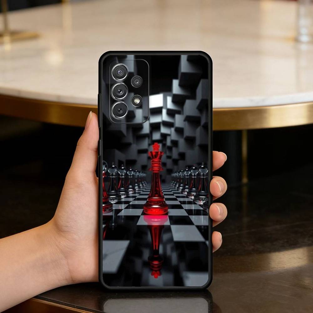 A-Art C-Chess Soft Silicone Black Cover Phone Case For Samsung Galaxy A73,A72,A71,A70,A53,A52,A51