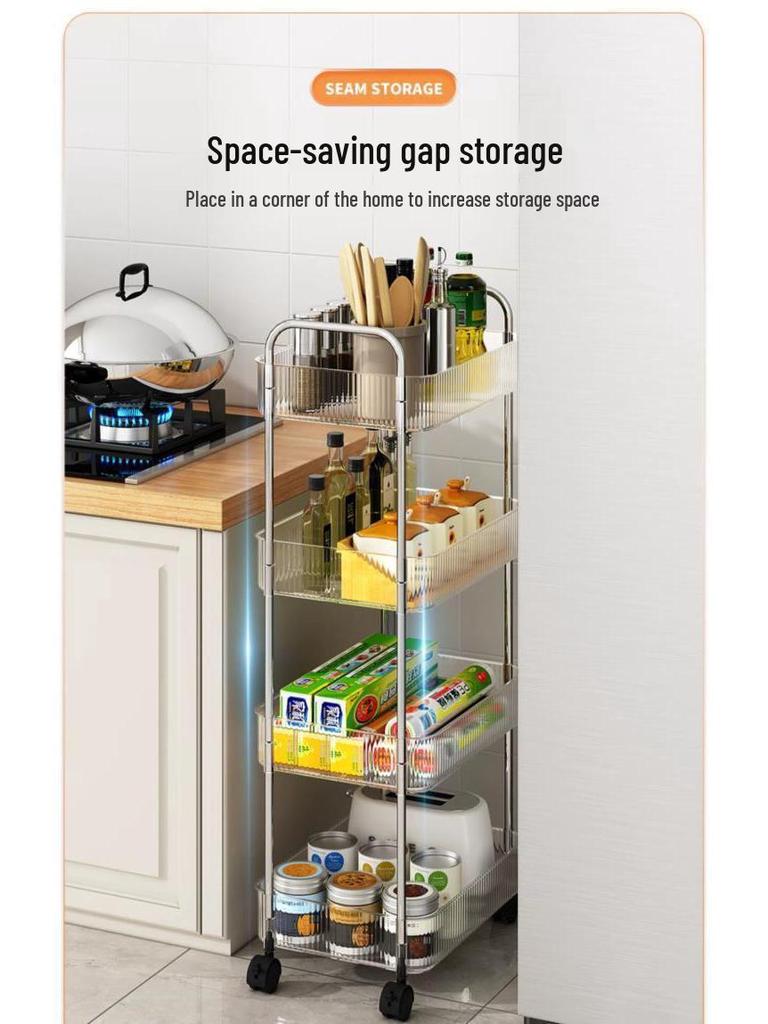 Przezroczysta mobilna wielowarstwowa półka-wózek do sypialni