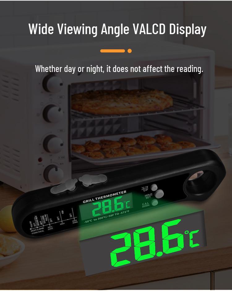 Zweikanaliges 3-in-1 Falt-Grill- & Fleischthermometer - Kabelgebunden, Lebensmittelechte Sonde