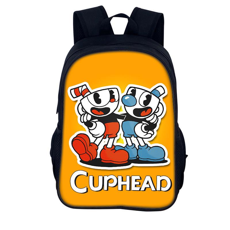 Cuphead Cartoon Backpack For Kids With Nylon Material And Spacious Design For School And Travel