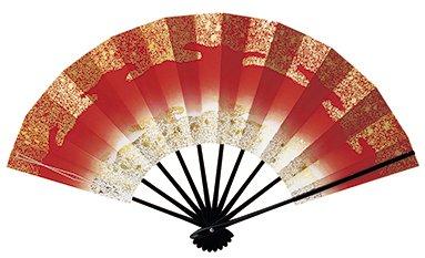 Four Seasons Dance Fan, Tenchikumo Sunako, 9.5 inches, Black Lacquered Bone, Fan Box, for Dancing (Red)