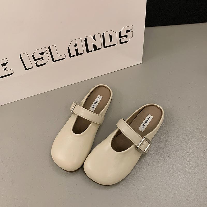 Flat Bottom Net Red Bag Head Half Slippers Women's Summer Wear Pregnant Women Lazy One Pedal 2025 New Versatile Casual Sandals