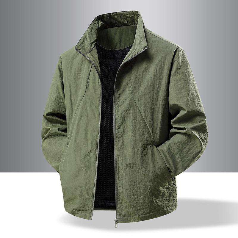 Men's Casual Versatile Jacket Stand Collar Loose Solid Color Zipper Cardigan Lantern Long-sleeved Top