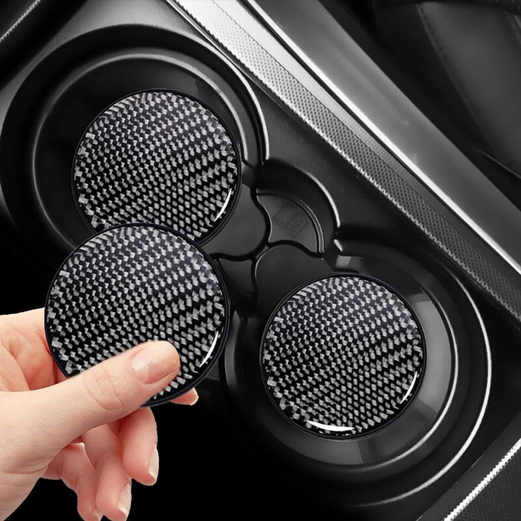 Car Cup Holder Coaster, 2 PCS Carbon Fiber Non-Slip Embedded Coasters, Universal 2.75 Inch Cup Holder ert Coaster Pad, Non-Slip Bottle Pad Embedded