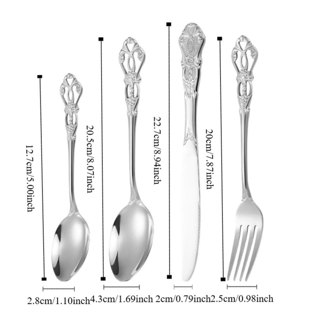16Pcs Vintage Royal Court Cutlery Sets Embossed Design Stainless Steel Kitchen Flatware Set Smooth Edges Fork Spoon Set Dessert