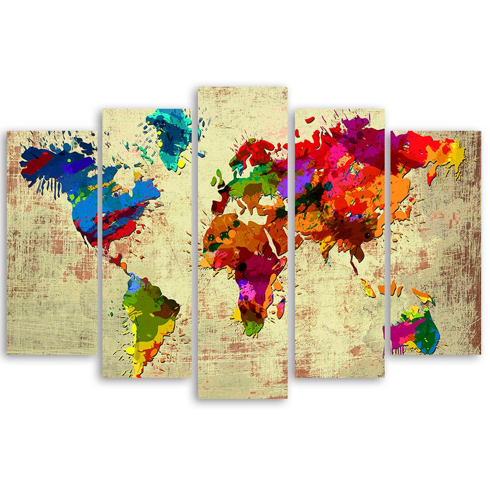 Pětidílný obraz na plátně Barevná mapa světa