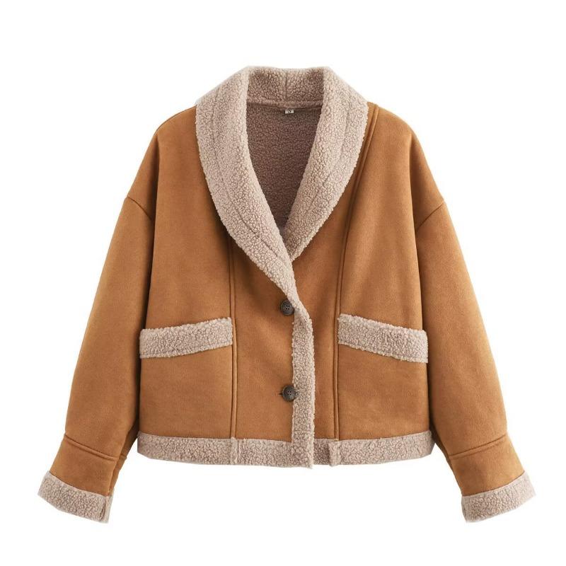 

Autumn Winter Women s Retro Woolen Coat Fur One-piece Top Jacket Fashion Outerwear S хаки